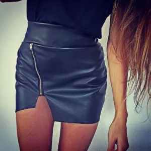 Sexy Women Bodycon Skirt PU Leather Mini Short Skirt Black Clasical Style Design
