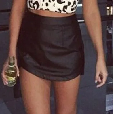 Sexy Women Bodycon Skirt PU Leather Mini Short Skirt Black Clasical Style Design