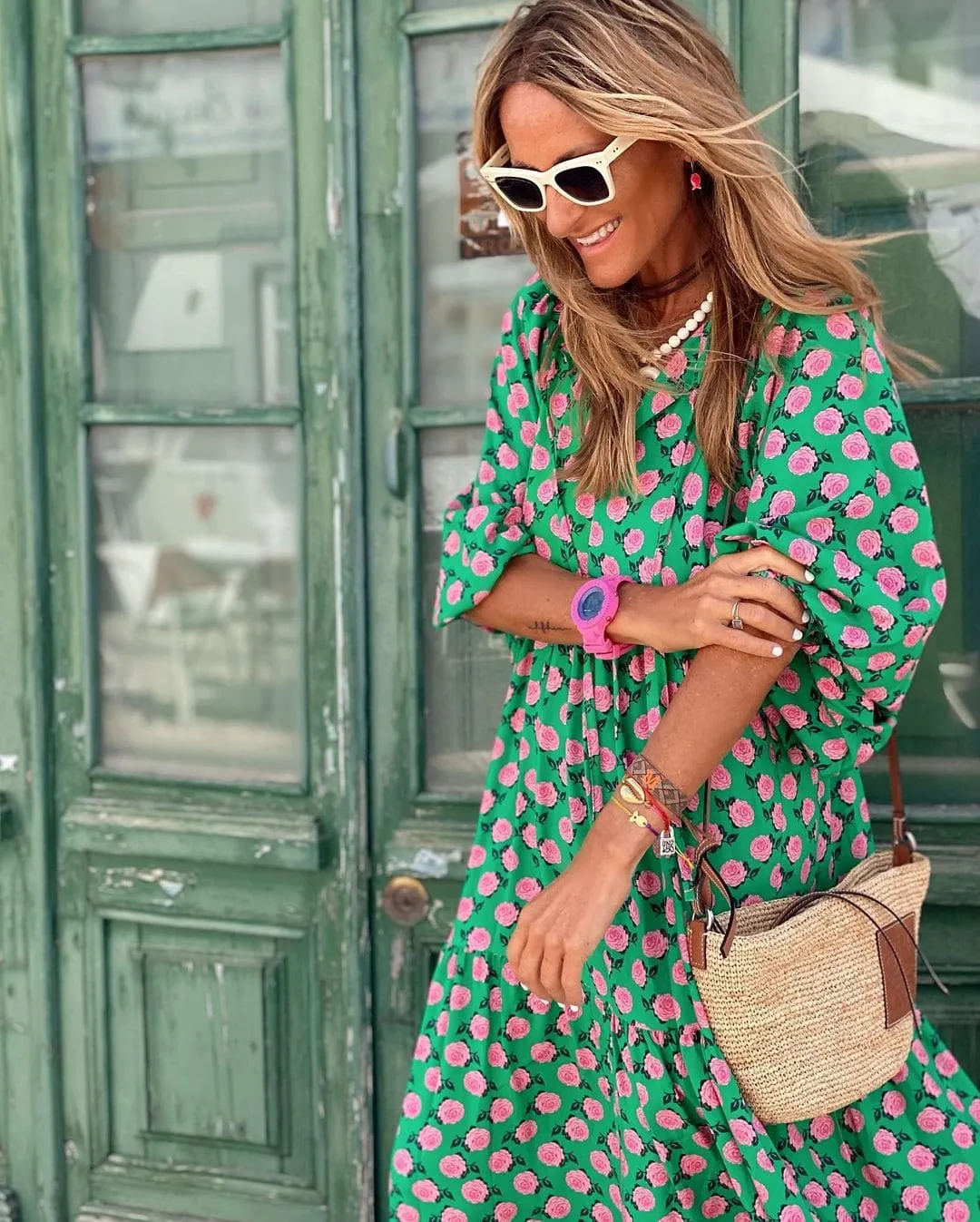 Sheren™ | Flowing Dress with Rose Print