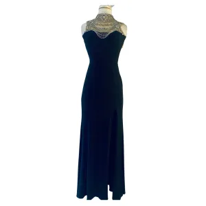 Sherri Hill 21355 Black & Silver Long High Slit Dress Size 0