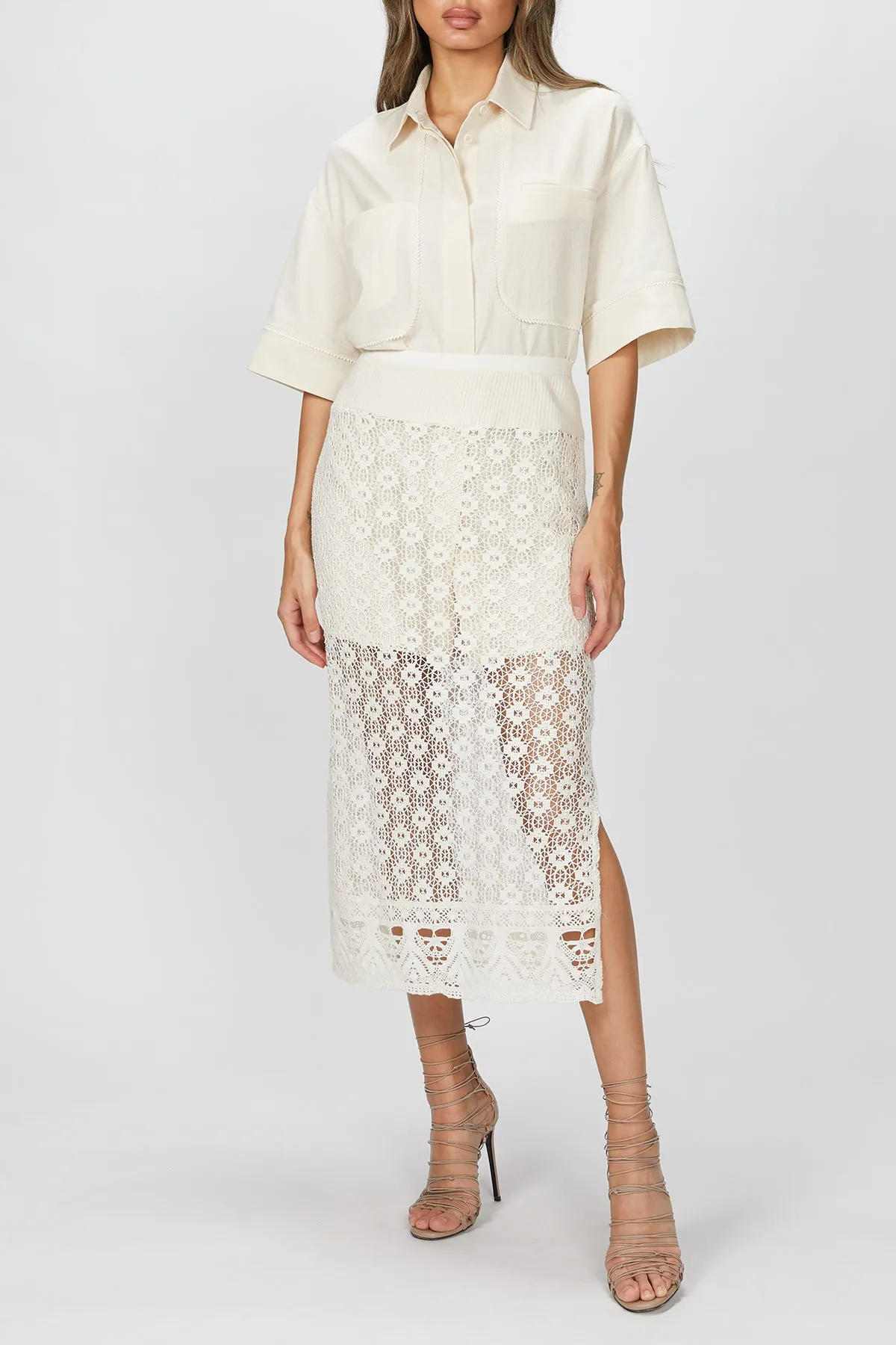 SHIRT AND CROCHET LACE SKIRT SET