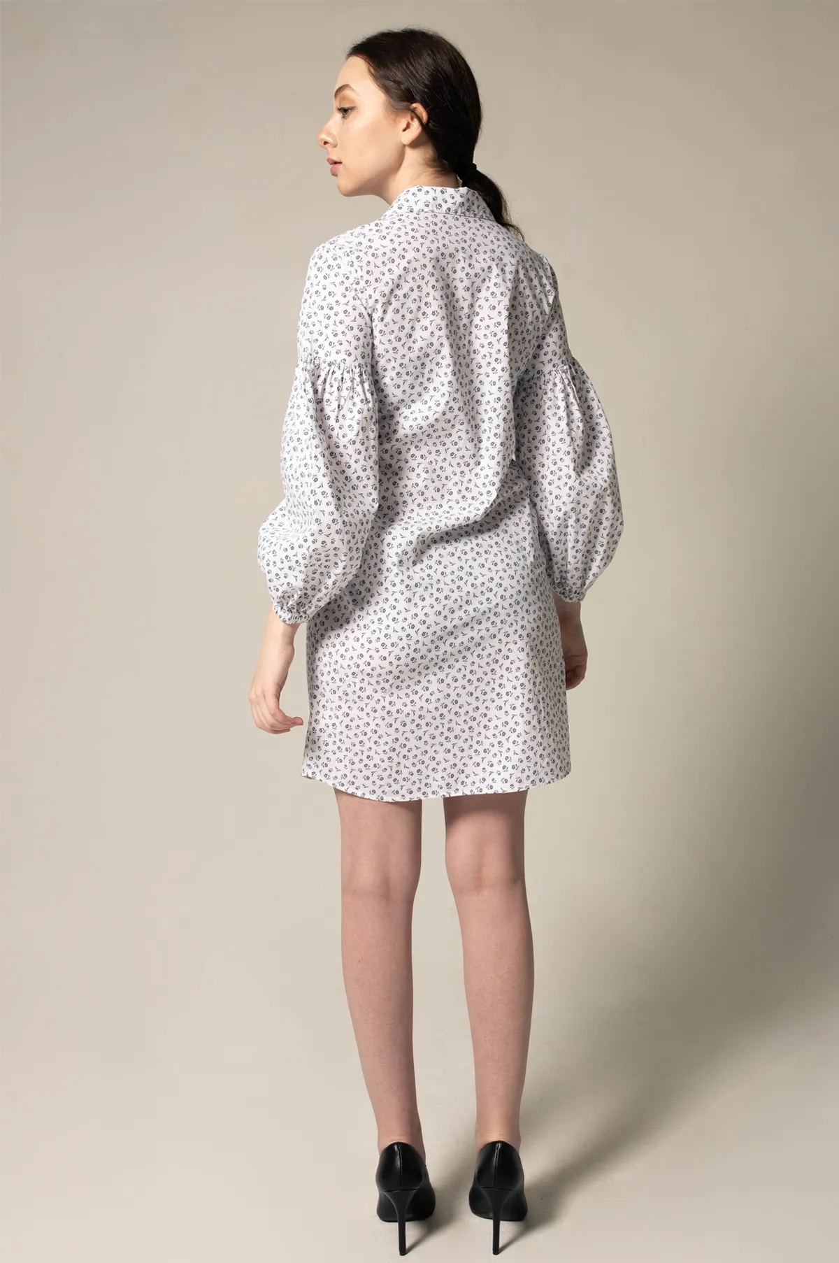 Shirt Dress With Oversized Sleeves in White Floral