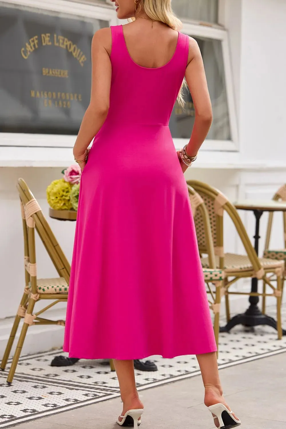 Side Slit Scoop Neck Wide Strap Dress