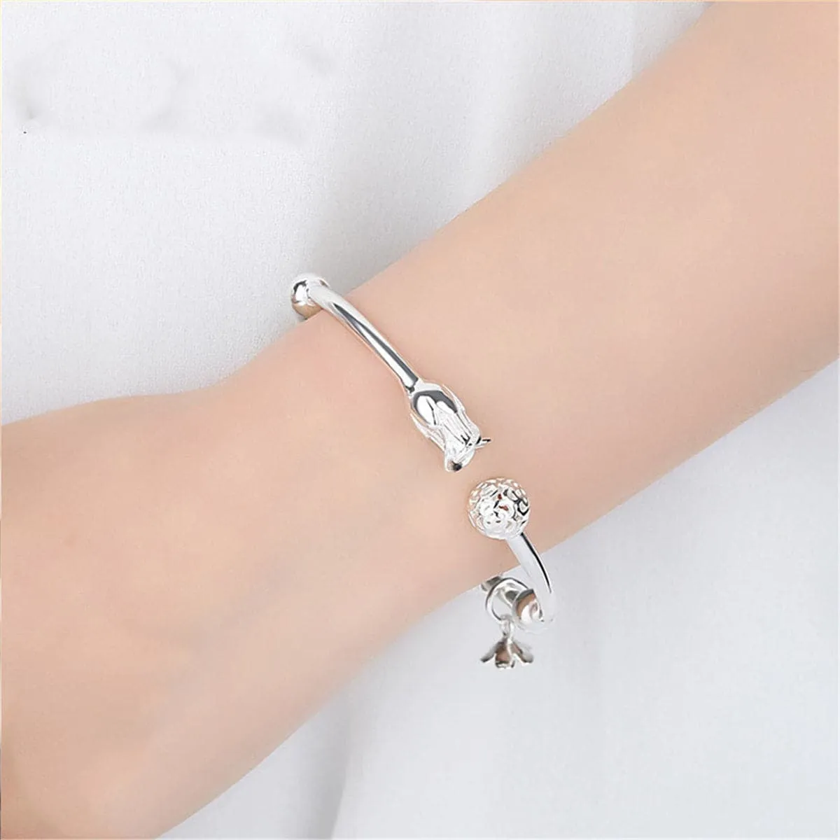 Silver-Plated Ball & Rose Cuff