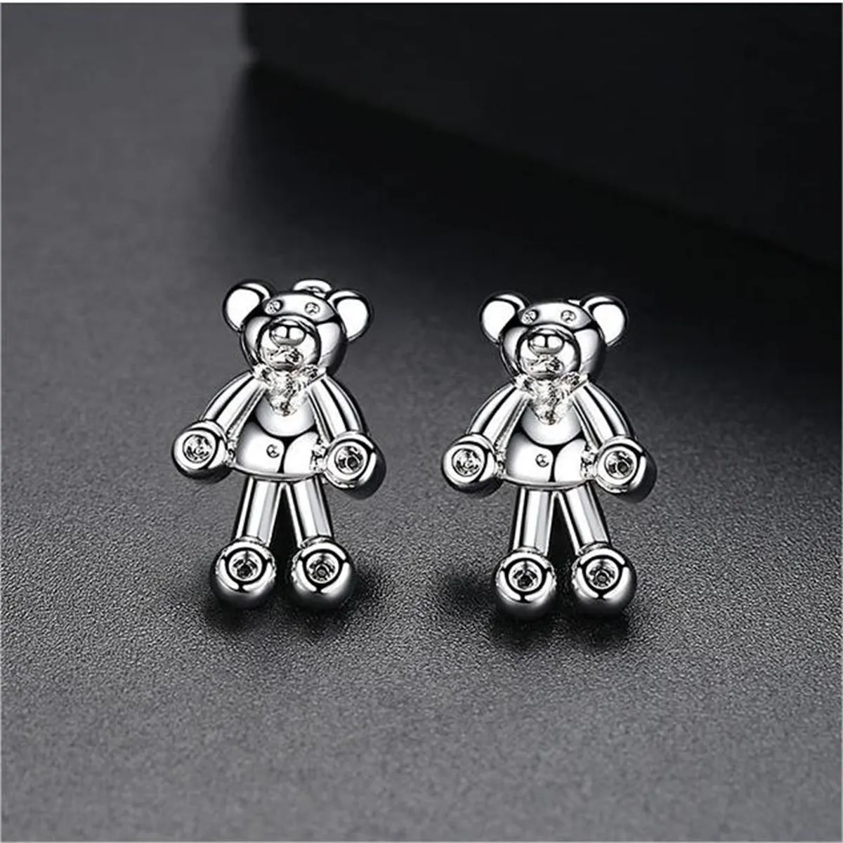 Silver-Plated Bear Huggie Earrings