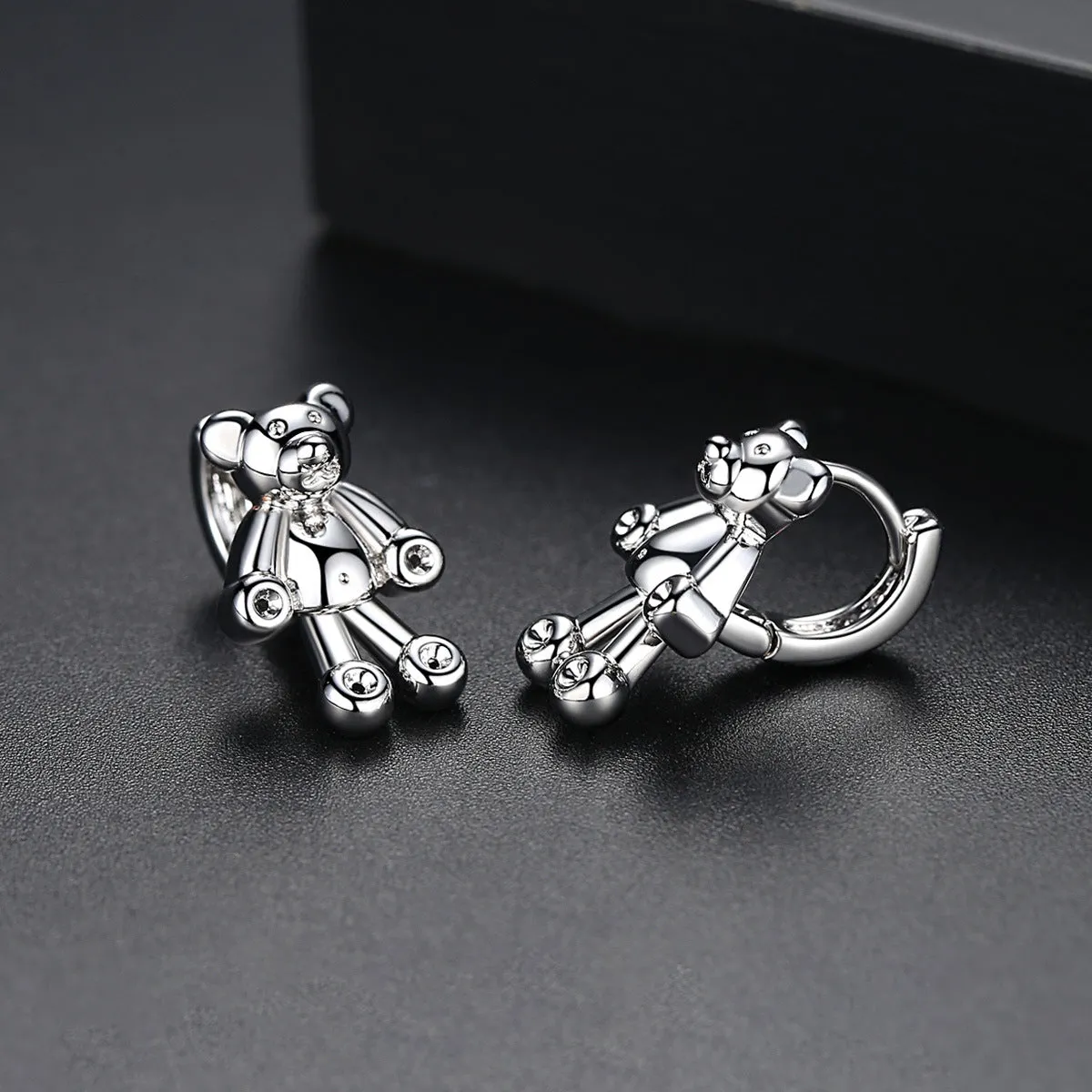 Silver-Plated Bear Huggie Earrings