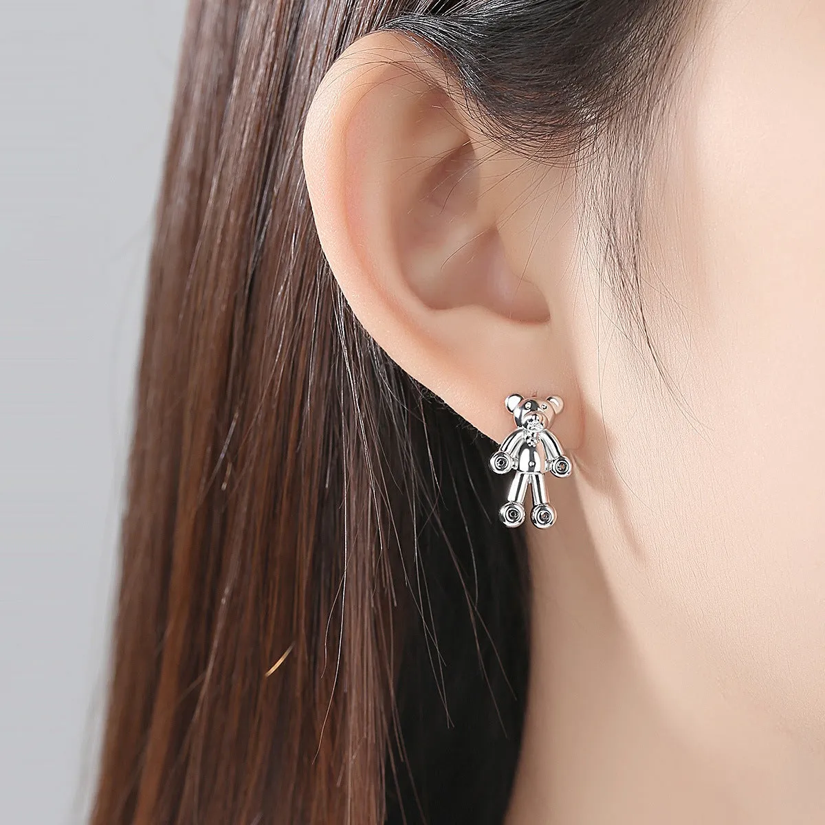 Silver-Plated Bear Huggie Earrings