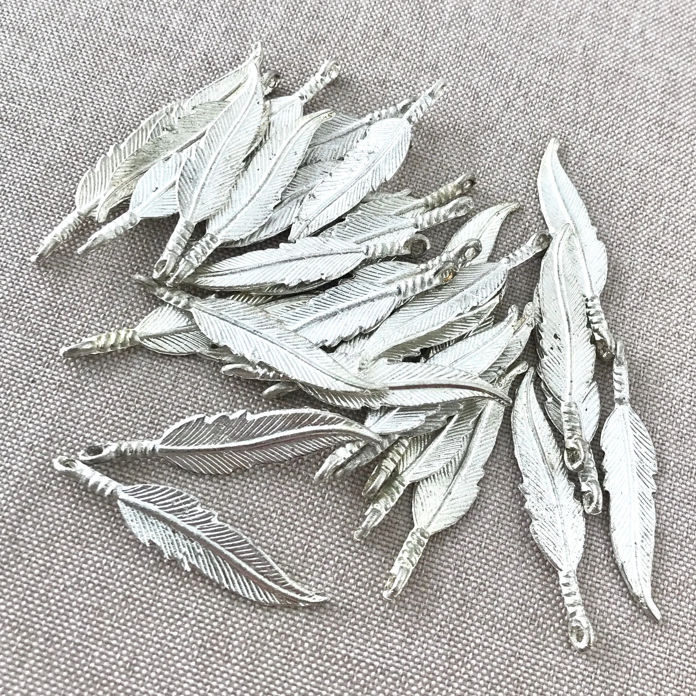 Silver Plated Feather Charms - Silver Plated - 38mm - Feathers - Package of 34 Charms