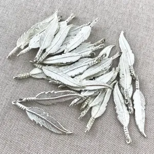 Silver Plated Feather Charms - Silver Plated - 38mm - Feathers - Package of 34 Charms