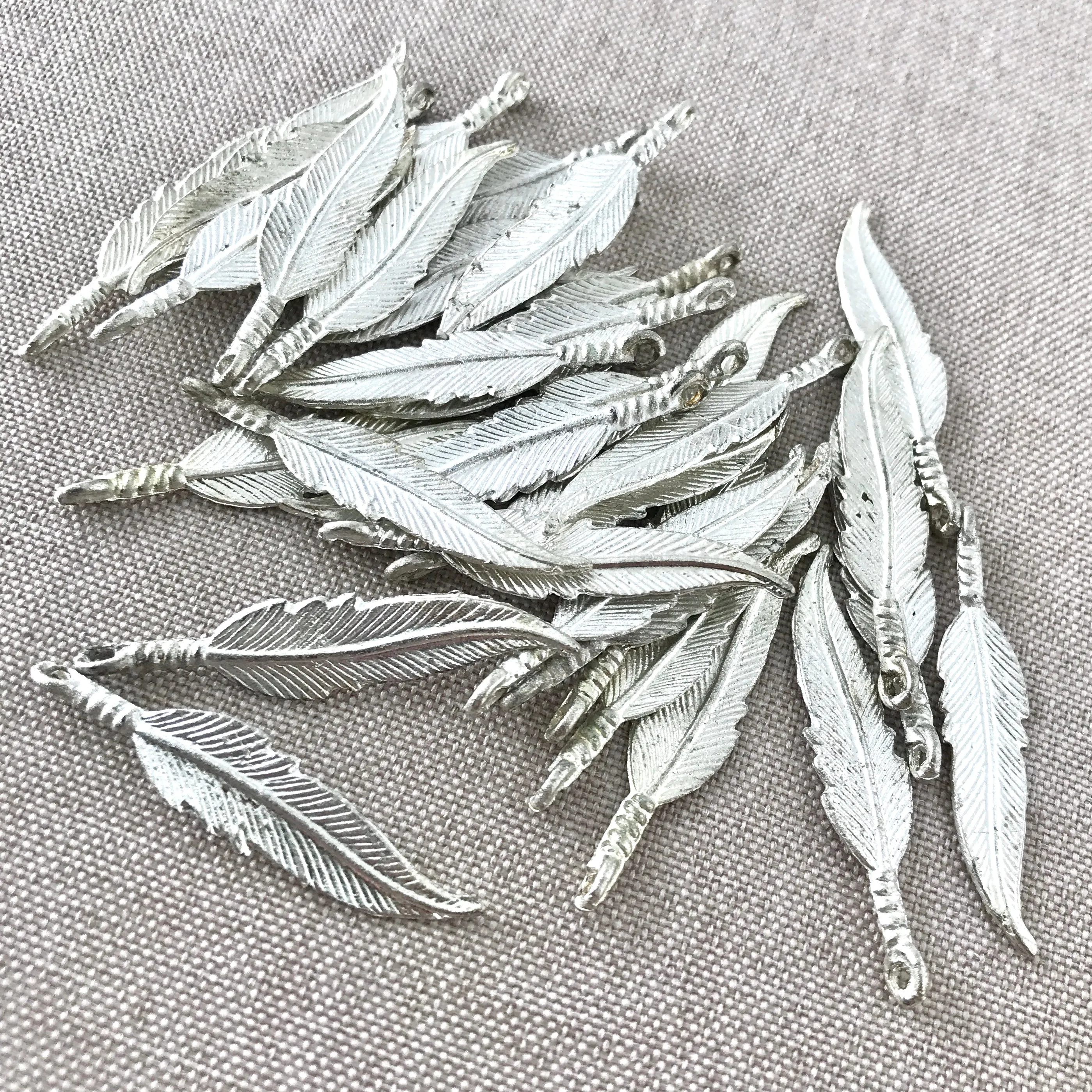 Silver Plated Feather Charms - Silver Plated - 38mm - Feathers - Package of 34 Charms