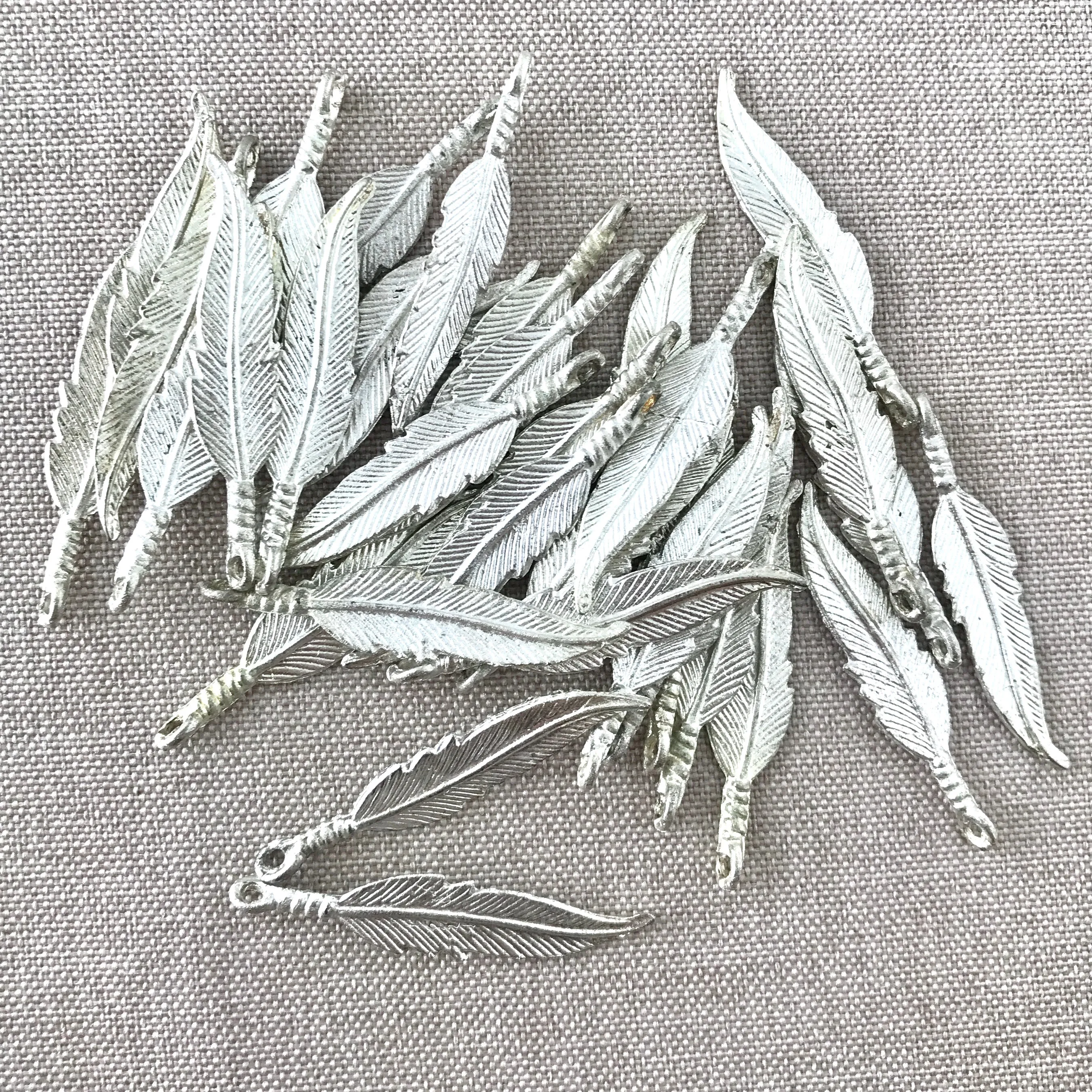 Silver Plated Feather Charms - Silver Plated - 38mm - Feathers - Package of 34 Charms