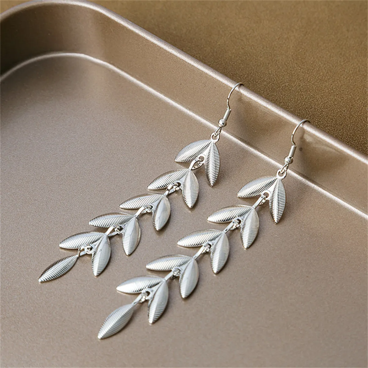 Silver-Plated Leaves Drop Earrings