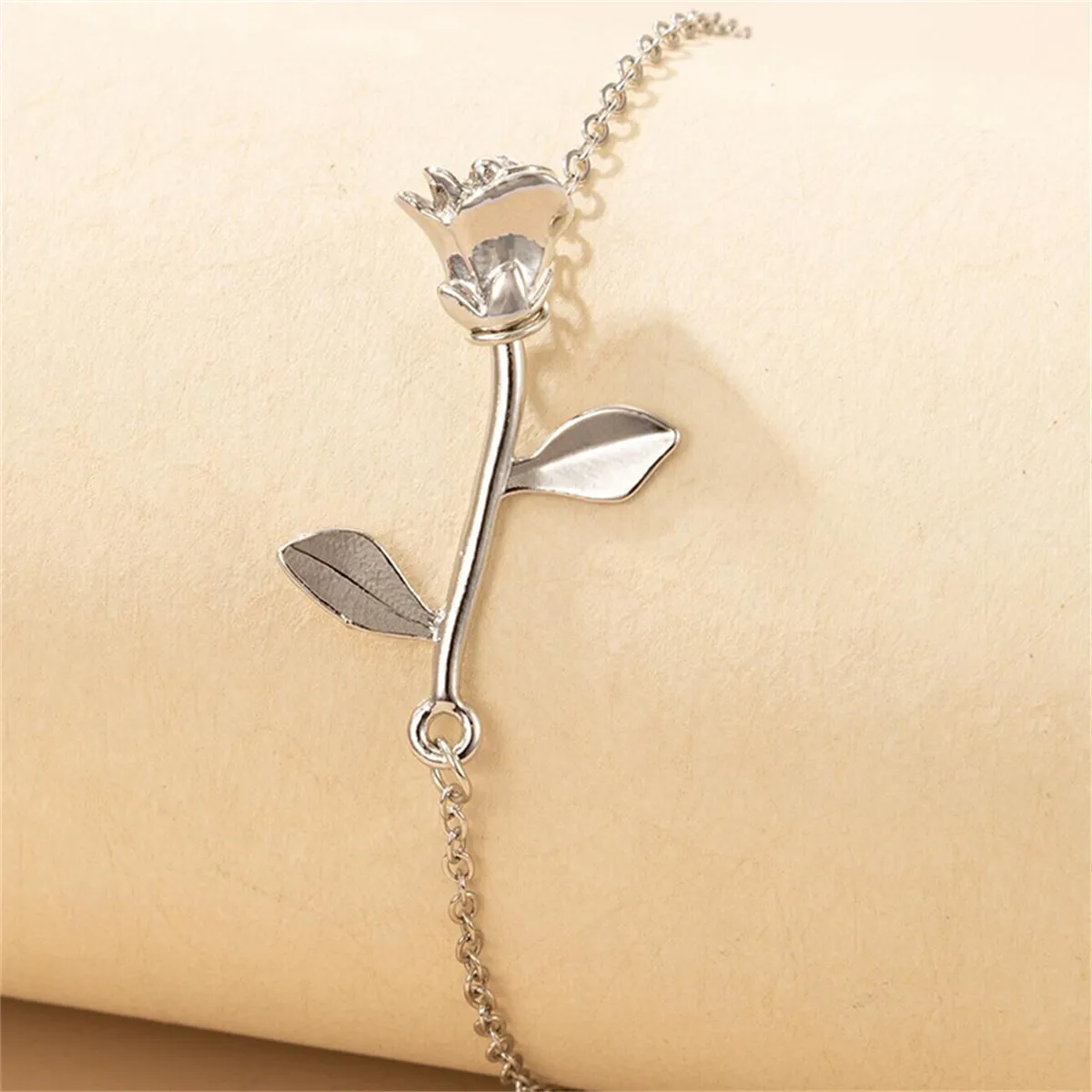 Silver-Plated Rose Charm Anklet