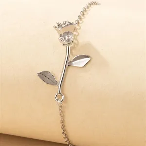 Silver-Plated Rose Charm Anklet
