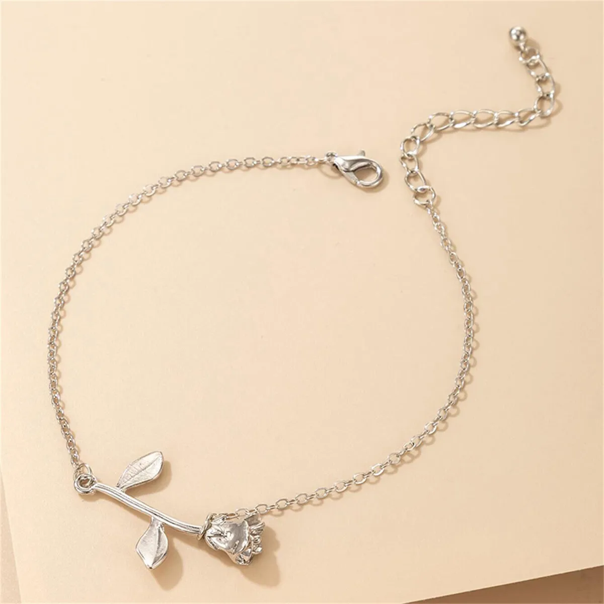 Silver-Plated Rose Charm Anklet