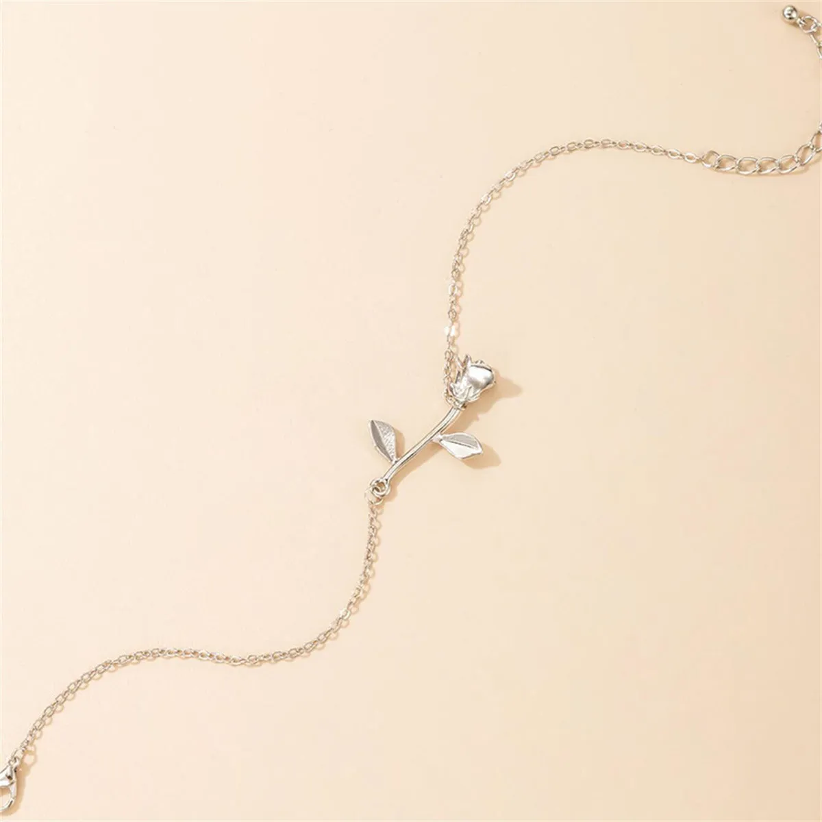Silver-Plated Rose Charm Anklet
