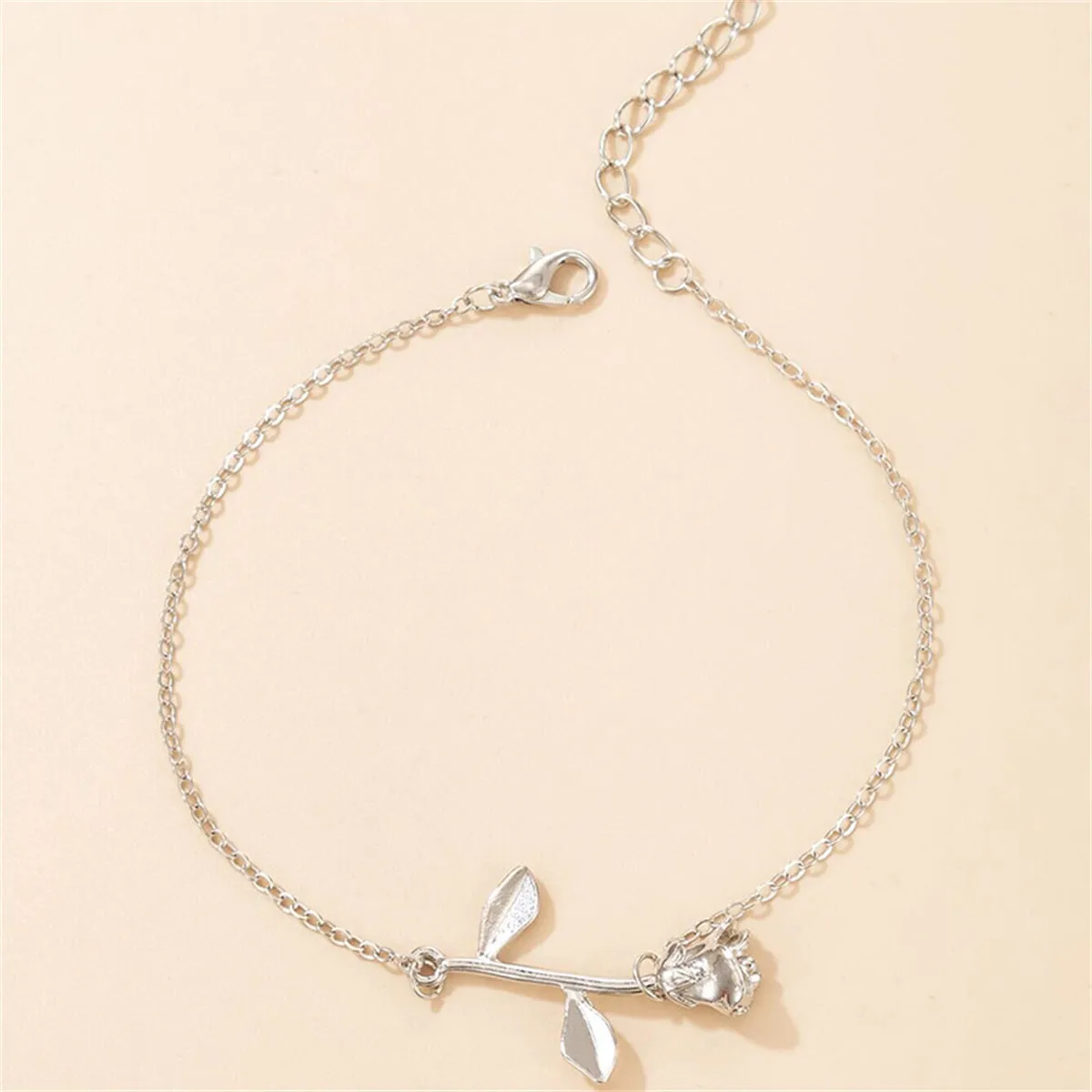 Silver-Plated Rose Charm Anklet