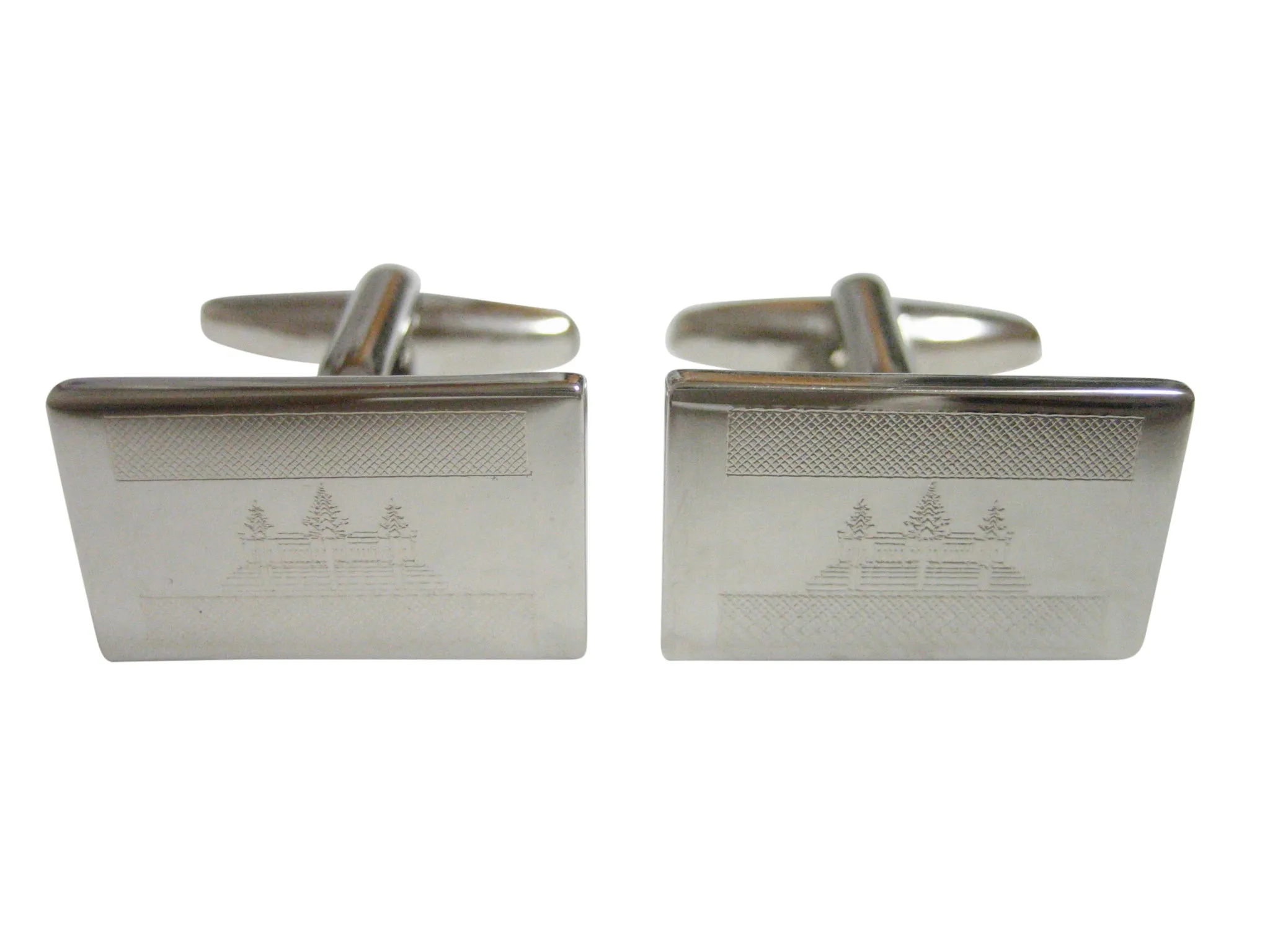 Silver Toned Etched Cambodia Flag Cufflinks