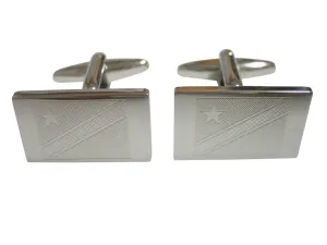Silver Toned Etched Democratic Republic of Congo Flag Cufflinks
