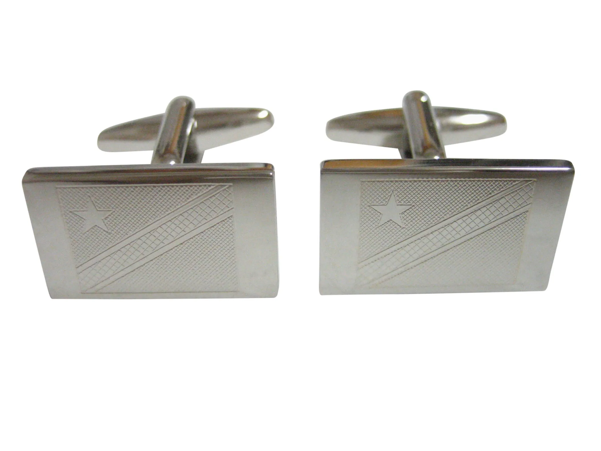 Silver Toned Etched Democratic Republic of Congo Flag Cufflinks
