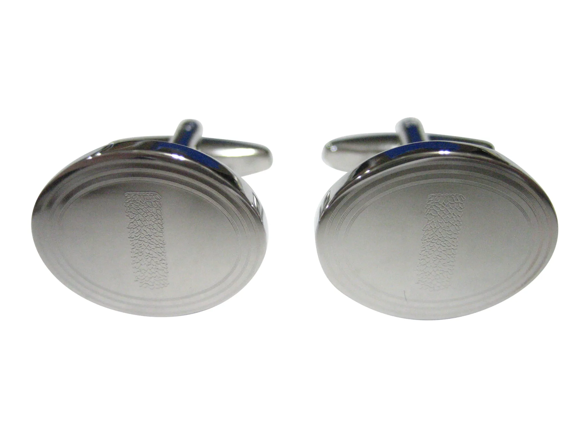Silver Toned Etched Oval Helical Virus Cufflinks