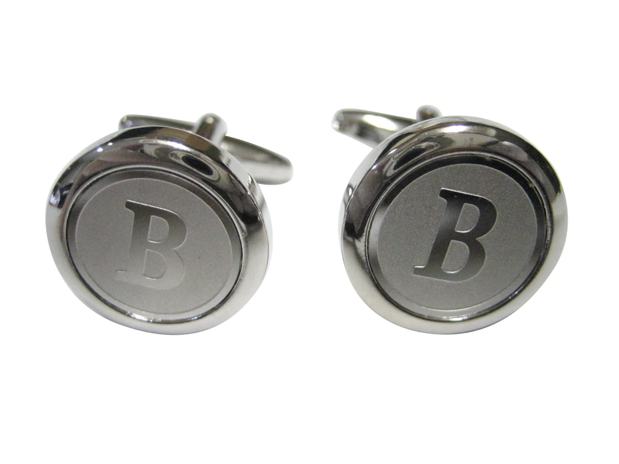 Silver Toned Round Letter B Monogram Cufflinks