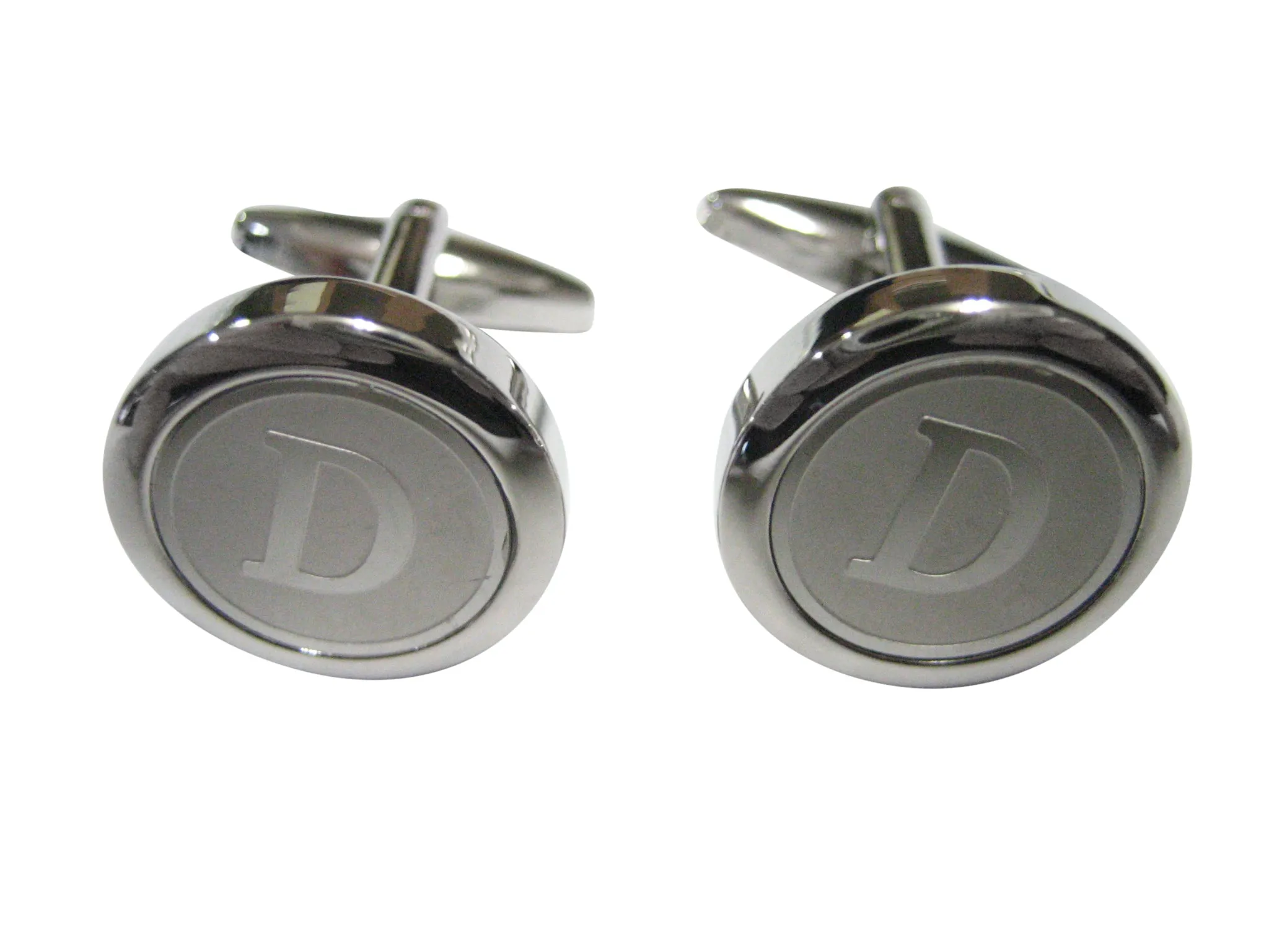 Silver Toned Round Letter D Monogram Cufflinks