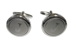 Silver Toned Round Letter J Monogram Cufflinks