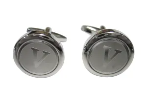 Silver Toned Round Letter V Monogram Cufflinks