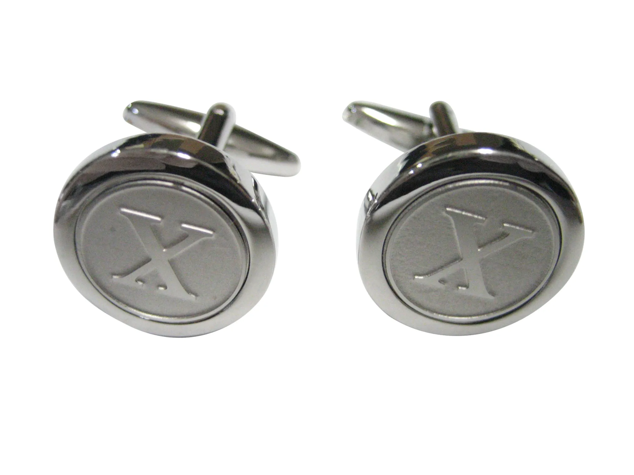 Silver Toned Round Letter X Monogram Cufflinks