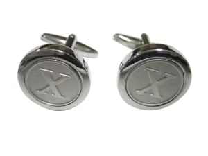 Silver Toned Round Letter X Monogram Cufflinks