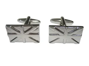 Silver Toned United Kingdom Union Jack Great Britain Flag Outline Cufflinks
