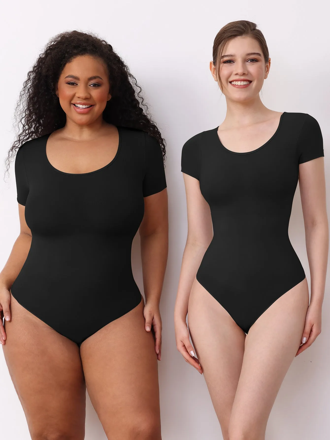 Sleek Short-Sleeve Round Neck Tummy Control Shaping Bodysuit