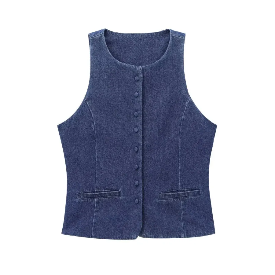 Sleeveless Button Up Denim Vest