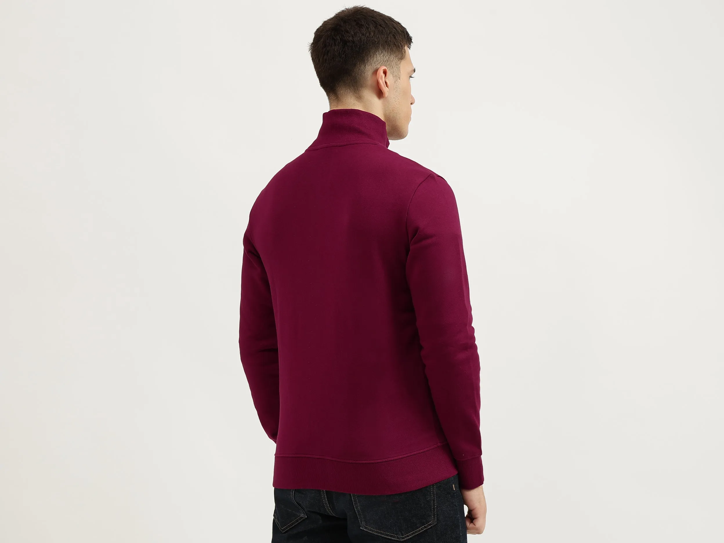 Slim Fit High Neck Solid Sweatshirts