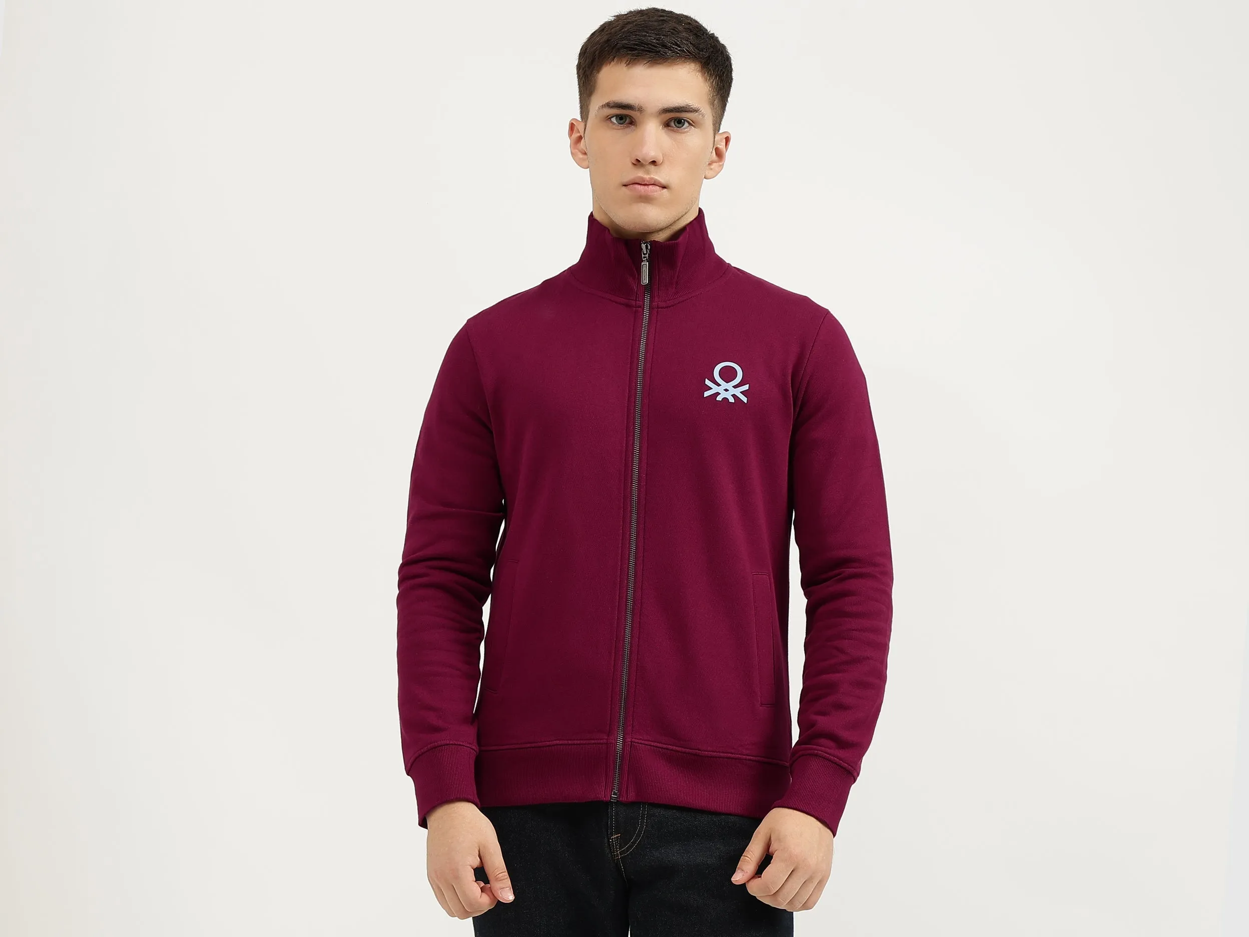 Slim Fit High Neck Solid Sweatshirts