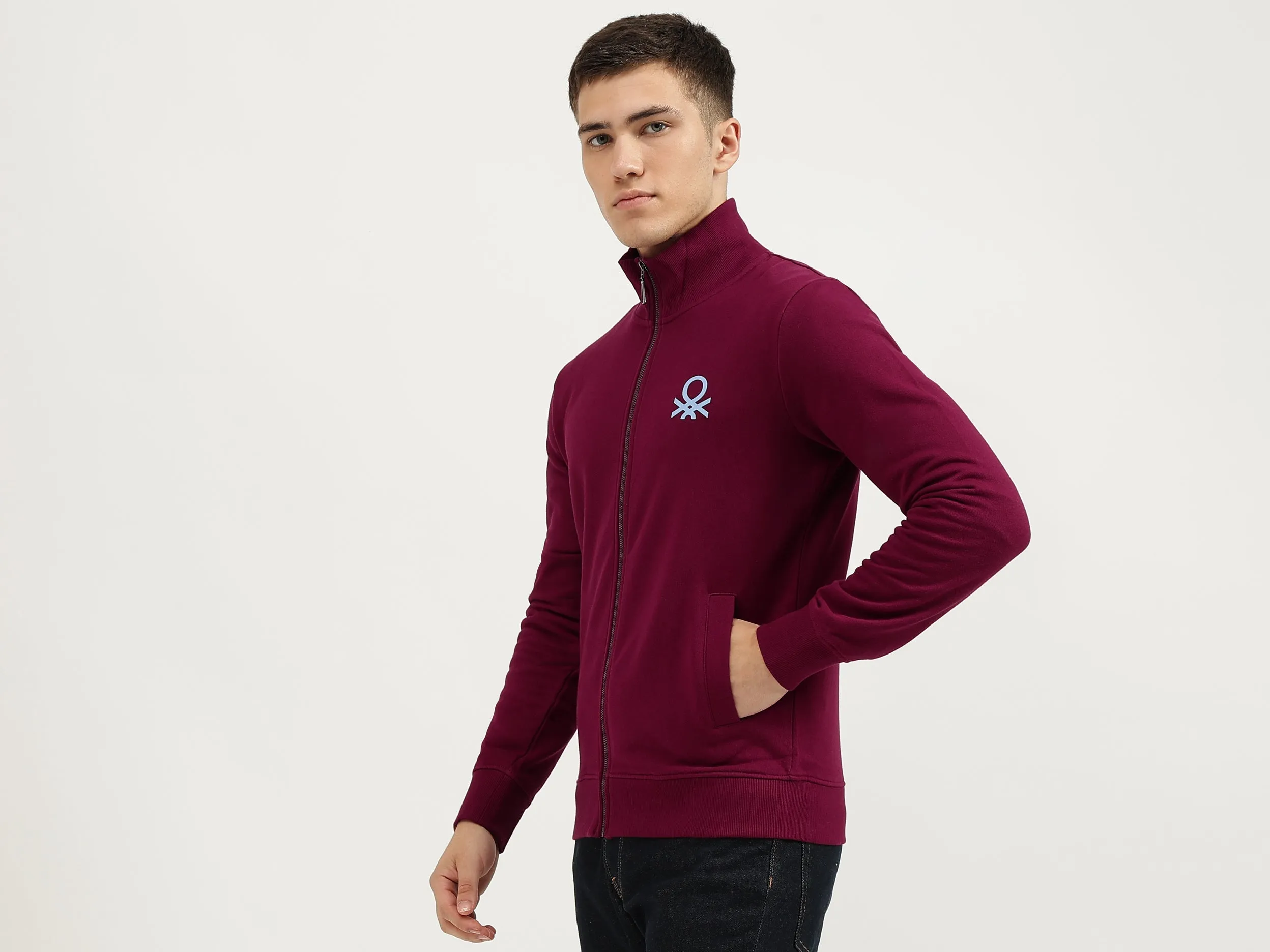 Slim Fit High Neck Solid Sweatshirts