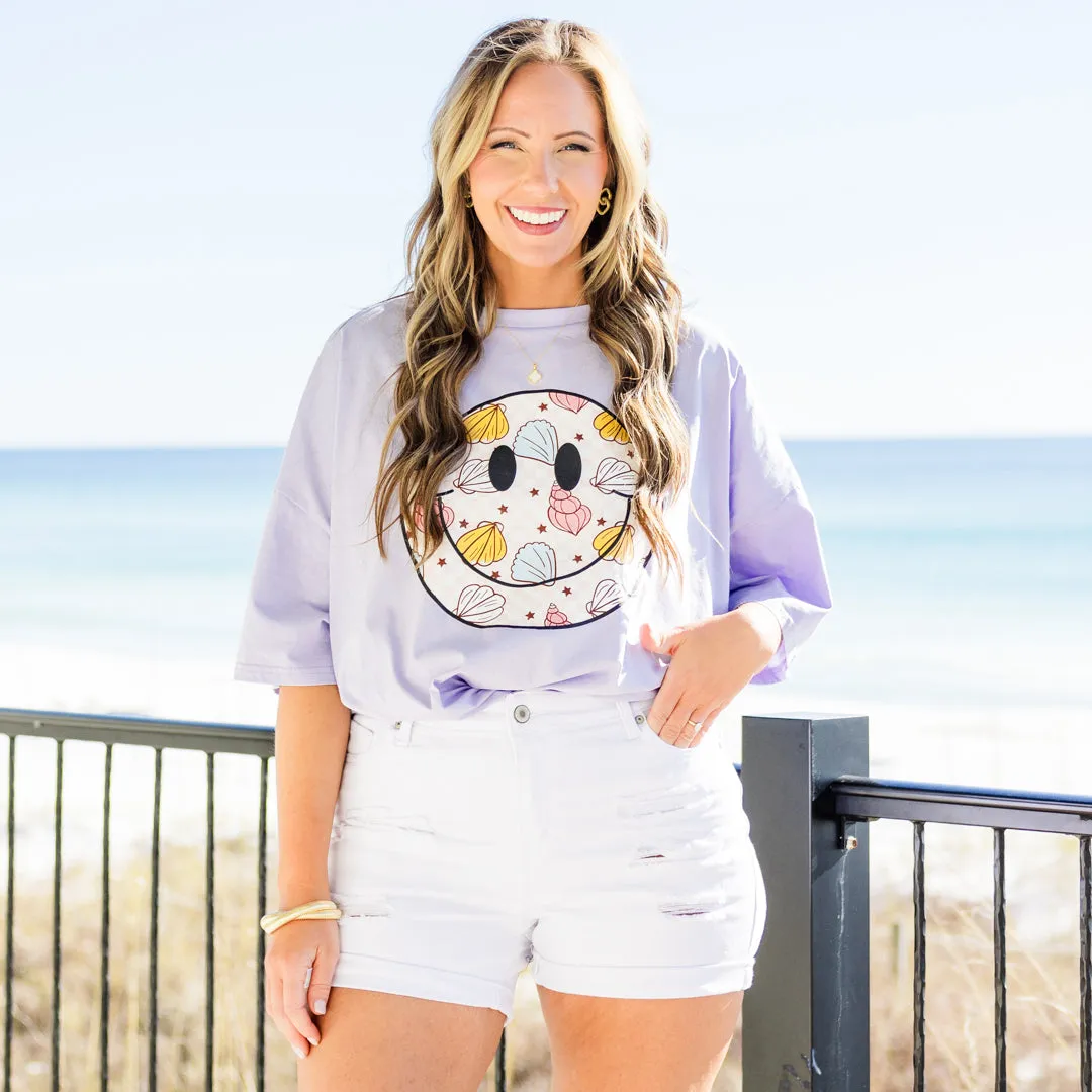 Smiles for Seashells Boyfriend Tee, Periwinkle