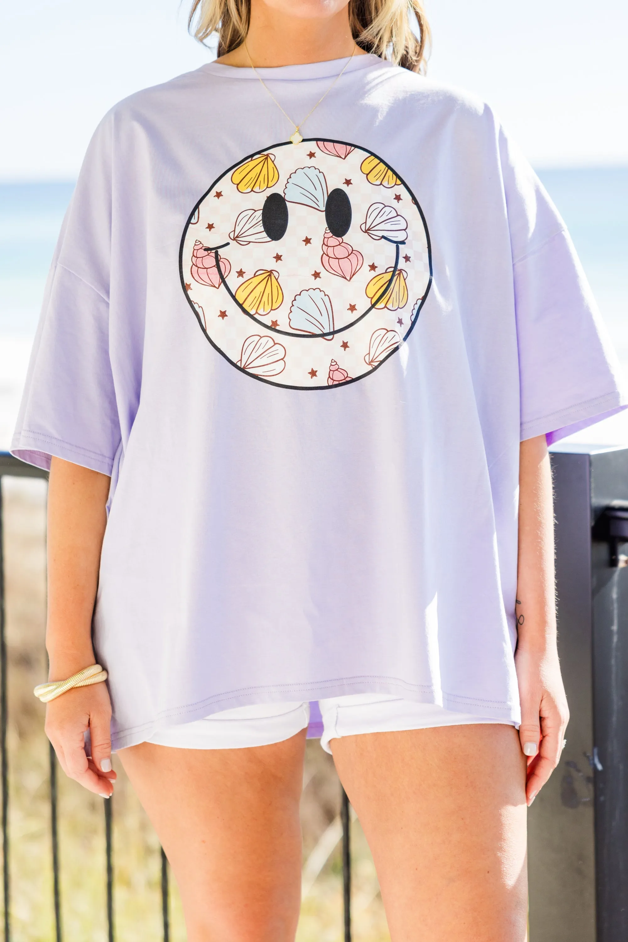 Smiles for Seashells Boyfriend Tee, Periwinkle