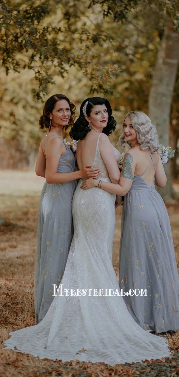 Spaghetti Strap Mermaid V-neck Charming Long Wedding Dresses, WDS0068
