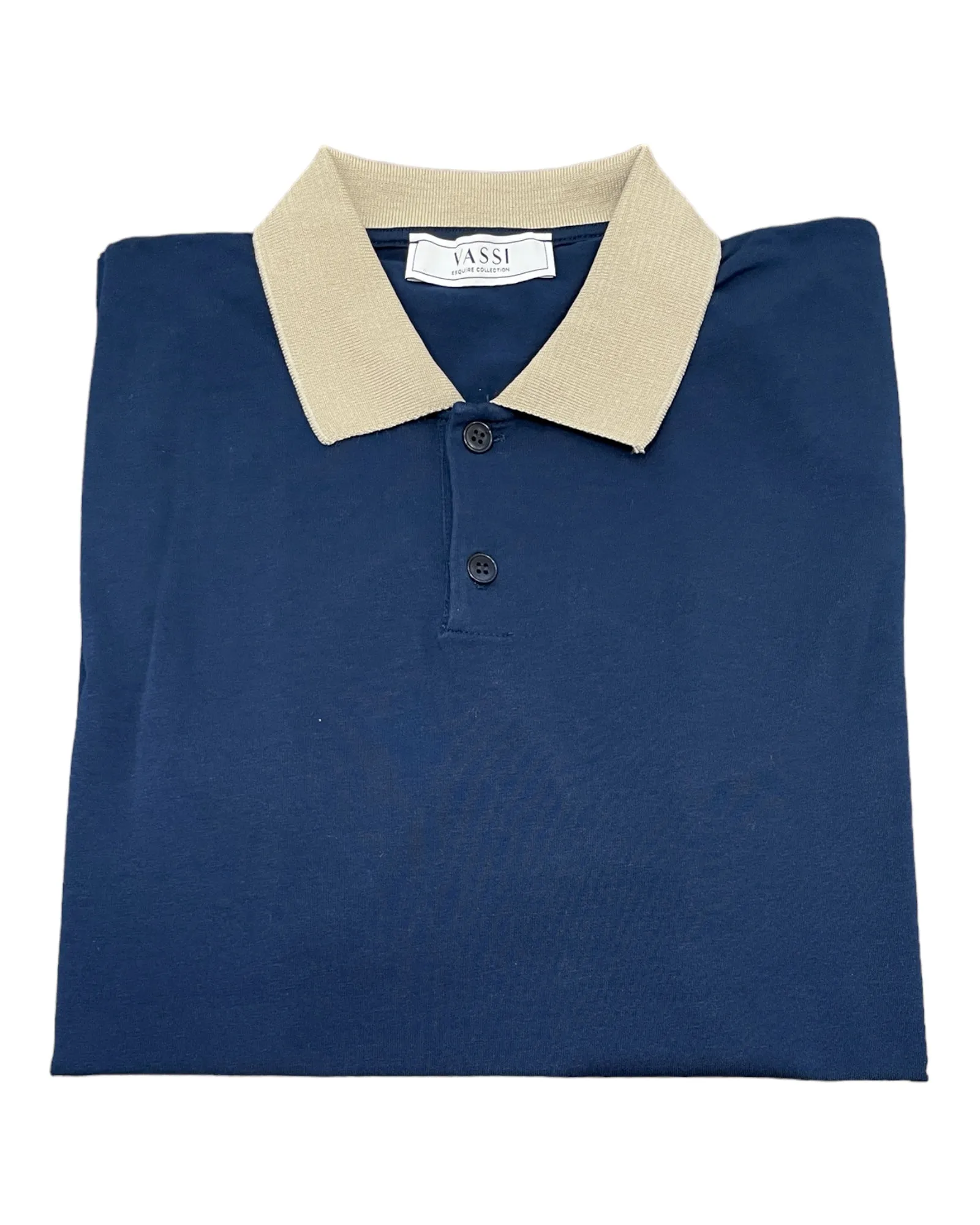 Stretch Cotton Contrast Tipped Collar Polo - Navy