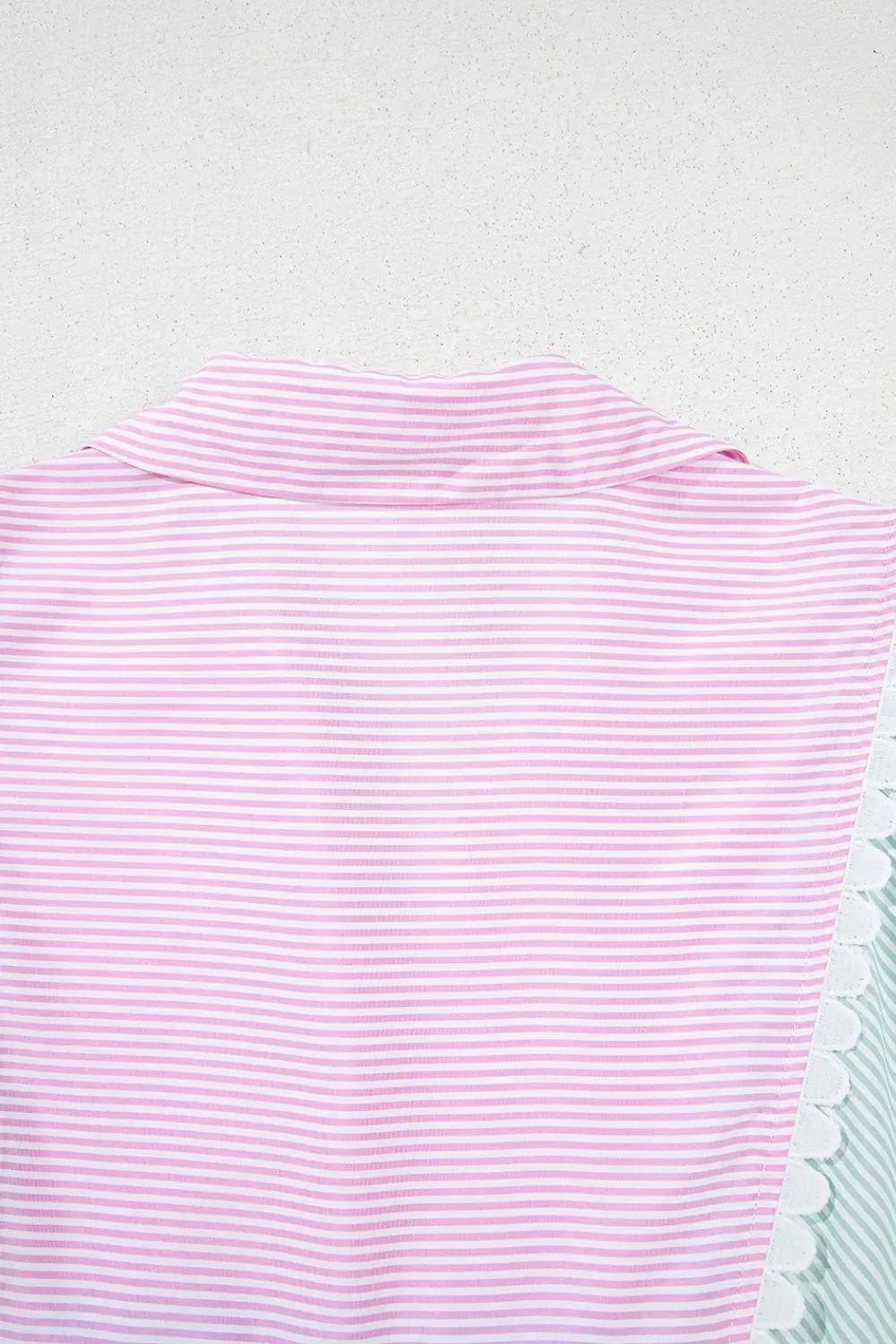 Striped Patchwork Ric Rac Puff Sleeve Collared Mini Dress