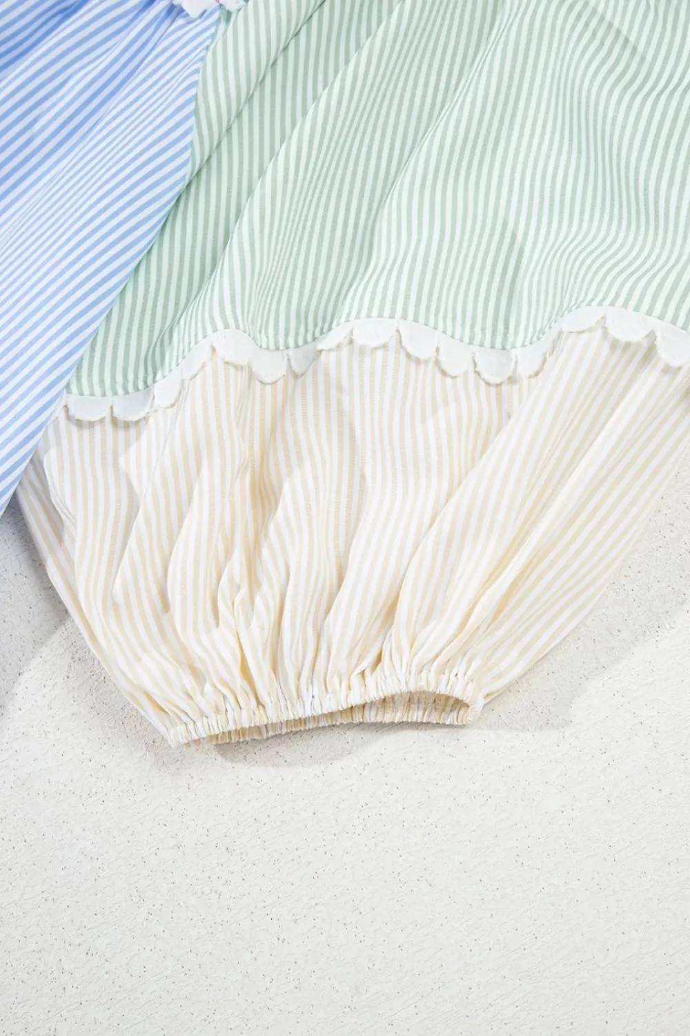 Striped Patchwork Ric Rac Puff Sleeve Collared Mini Dress