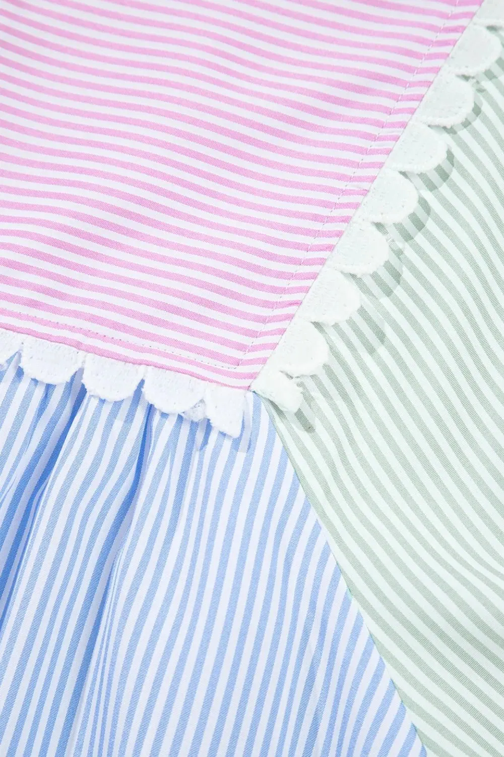Striped Patchwork Ric Rac Puff Sleeve Collared Mini Dress