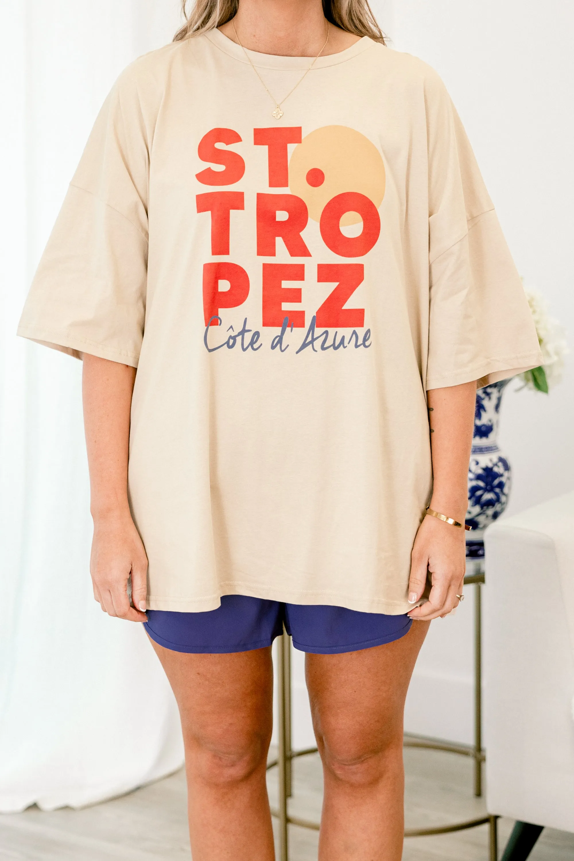Summer In St. Tropez Boyfriend Tee, Light Mocha