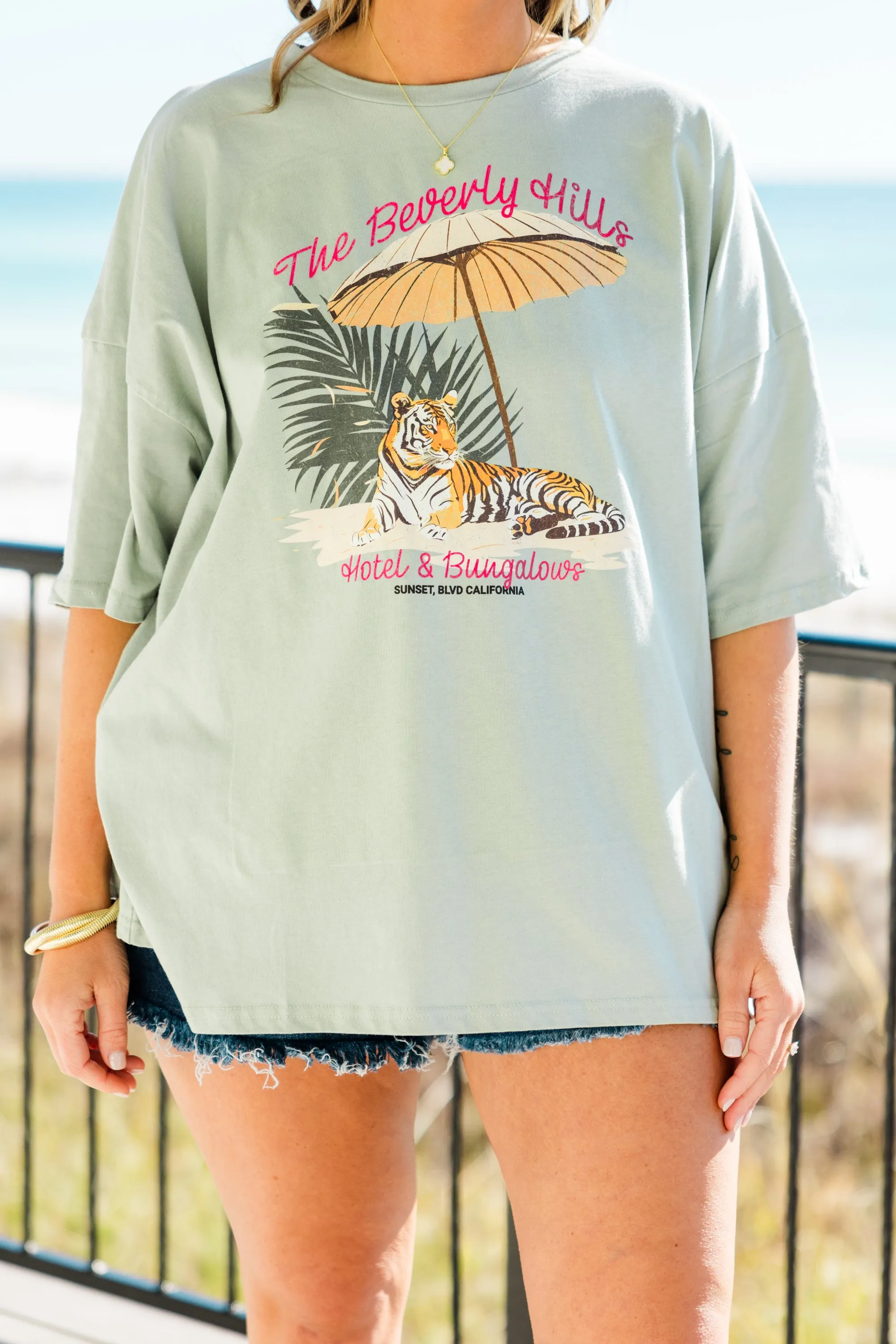 Sunset Boulevard Boyfriend Tee, Light Sage