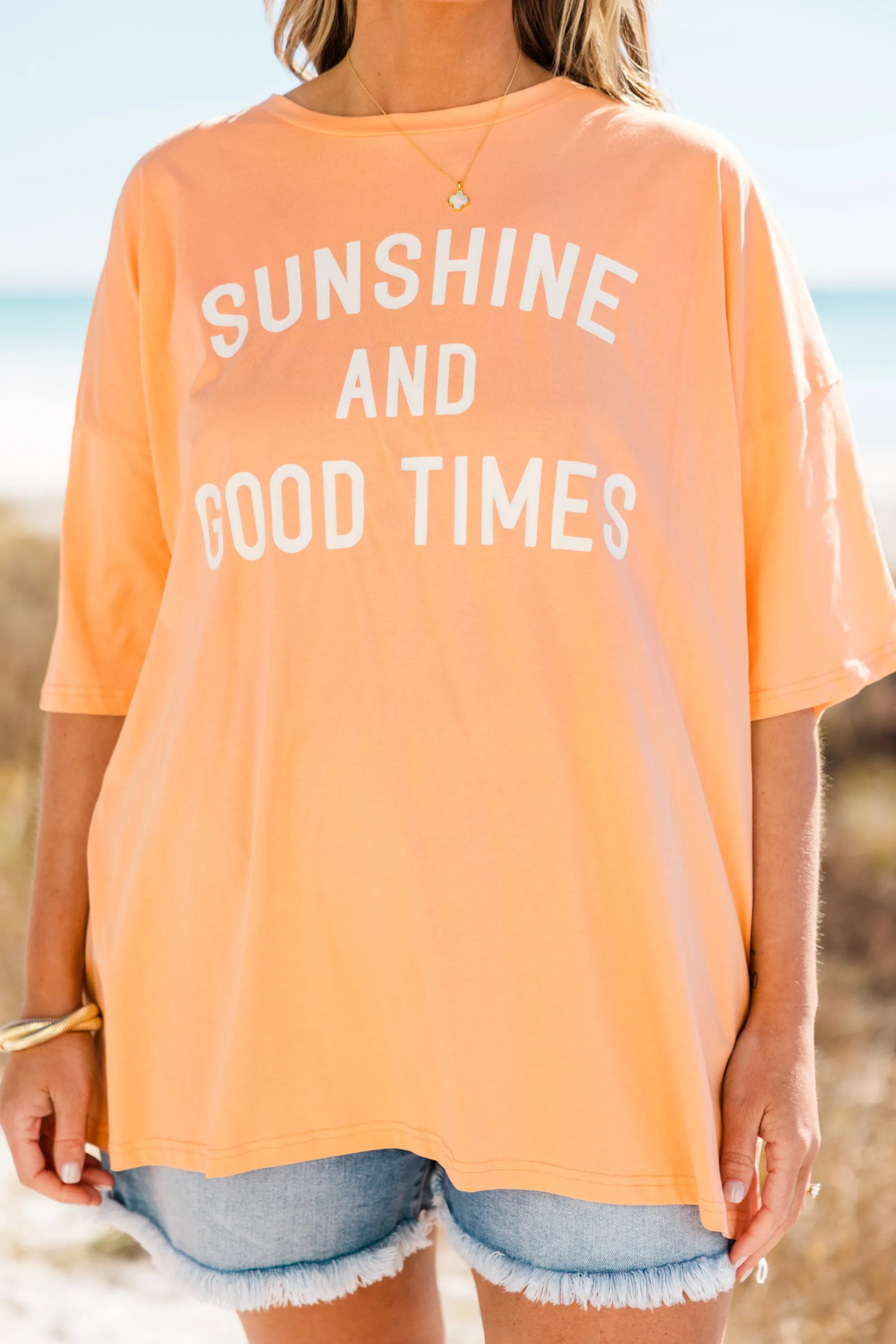Sunshine and Good Times Boyfriend Tee, Neon Coral