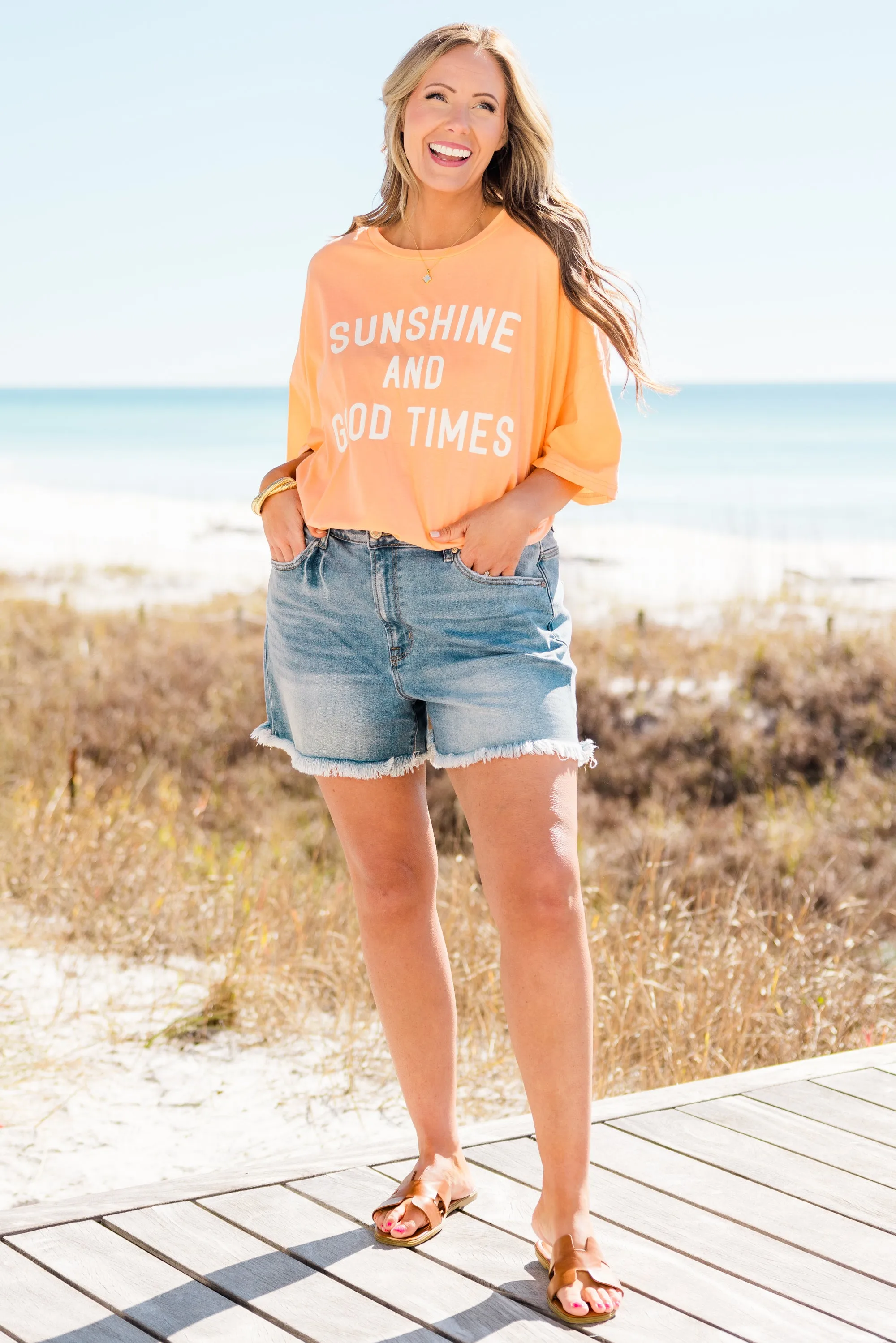 Sunshine and Good Times Boyfriend Tee, Neon Coral
