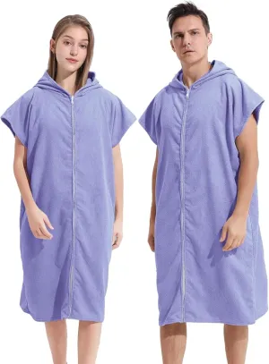 Surf Poncho Hooded Changing Towel Swim Robe with Zipper Plus Size Terry Cloth Swim Cover Up for Adults Men Women Towel Poncho Hoodie Surfing Accessories(Black) (Purple)