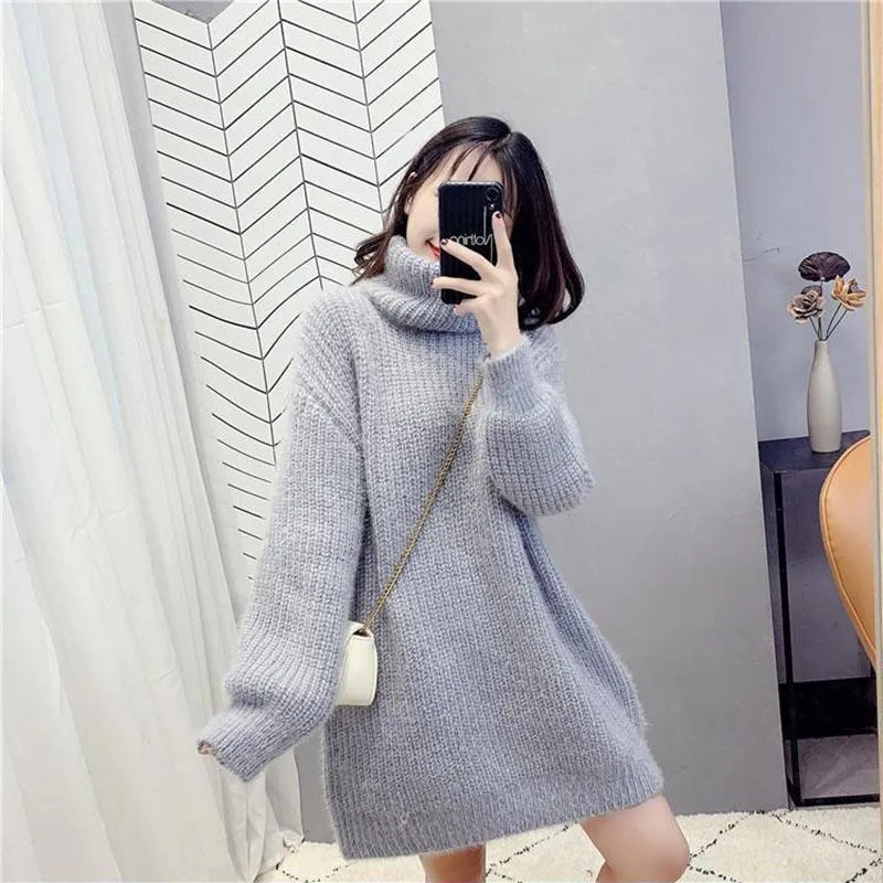 Sweater Skirt Autumn and Winter Long Loose Loose Outer Wear Lazy Red Turtleneck Sweater Skirt Women Thick